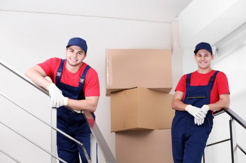 Packed boxes and furniture prepared for removal van transport
