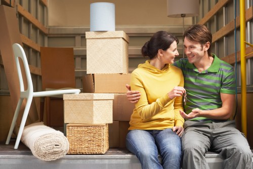 Household furniture and boxes arranged for moving